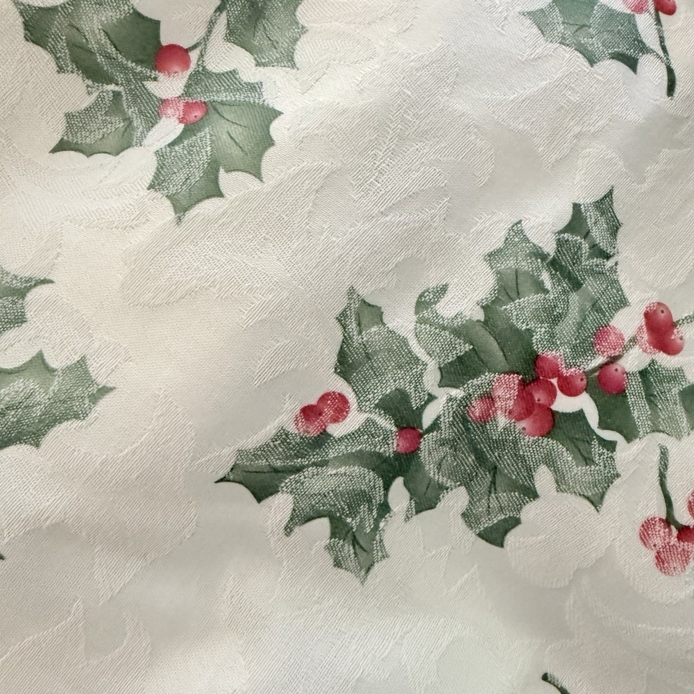 Vintage Christmas Holly Berry Damask‎ Tablecloth 49x99 White
